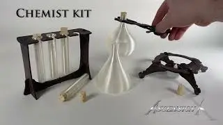 LARP chemist kit with vials, bottles, pliers, cork and stand - potion maker doctor medical scientist
