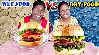 DRY FOOD VS WET FOOD CHALLENGE IN TAMIL FOODIES DIVYA VS ANUSHYA / PIZZA/BURGER /EGG PUFF/COMPETION