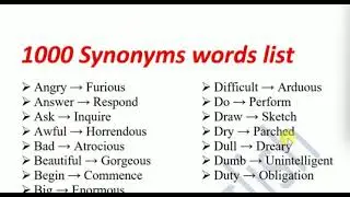 1000 English Synonyms words list.