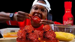 CHEESY NUCLEAR FIRE FRIED CHICKEN MUKBANG/ASMR &bull; REAL EATING SOUNDS!