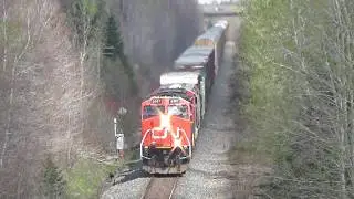 Nice Horn Action & Overhead View! Long Manifest train CN 407 approaching Moncton, NB at Track Speed