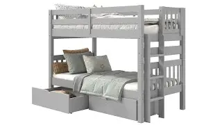 360 View of the Bedz King BK906EL Twin over Twin Bunk Bed with Ladder & 2 Underbed Drawers in Gray