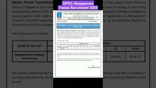 OPTCL Management Trainee Recruitment 2025 #optcl