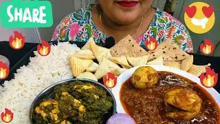ASMR:EATING EGG CURRY,PALAK PANEER,RICE,ROTI&PAPAD🔥#asmr#mukbang#eatingvideos#eating#food#eatingshow
