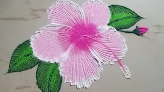Easy Hibiscus Flower Rangoli Design by Sangeeta || Hibiscus 🌺 flower Muggulu Kolam Design -