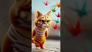 My Cute Cat in Hiroshima &mdash; Watching Paper Cranes. #3danimation #cutecat