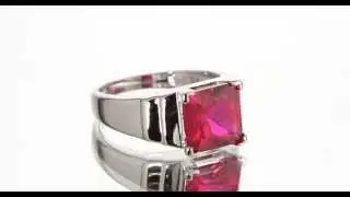 3.25 cts Princess Cut Ruby Sterling Silver Ring SR10504 by Peora Jewelry