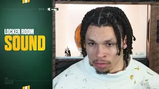 Christian Watson reacts to his 2-TD performance against the Chicago Bears