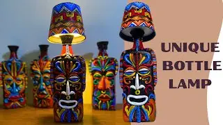 AFRICAN MASK TABLE LAMP | UNIQUE BOTTLE ART | WASTE GLASS BOTTLE TRANSFORMATION