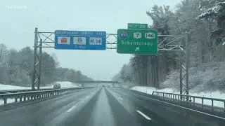 Snowy I-87 South Drive ❄️ Exit 25 &rarr; Exit 24 Scenic Winter Highway (4K POV)