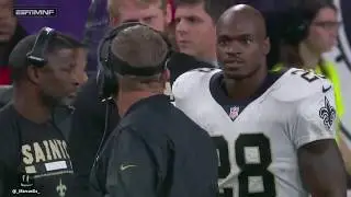 ADRIAN PETERSON, SEAN PAYTON Yelling On the Sideline after only 4 touches in First Half!