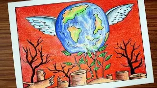 World Earth Day drawing easy | Poster drawing on Save Earth for beginners |