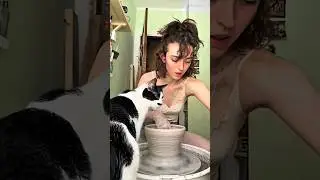 Curious Cat Tried Making a Clay Pot 😻🫶