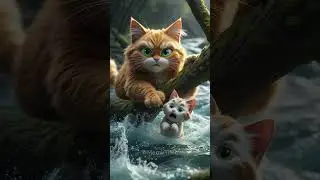 Brave Cat Saves a Helpless Kitten😺#cat #cute #kitten