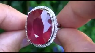 Rare Extra Large Intense Red Ruby & Diamond Cocktail Ring Set In Solid 18k White Gold Must Be Sold
