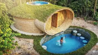 😱Unique Underground Pool House Build | Luxury Bamboo Hut Rooftop Jacuzzi in the Jungle #handmade 