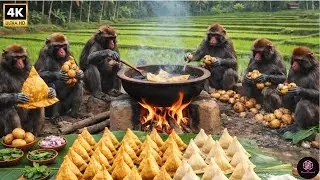 Bandaron ne mil kar samosa aur chutni banai | Monkeys Together Made Samosa and Chutney | Omni Trend