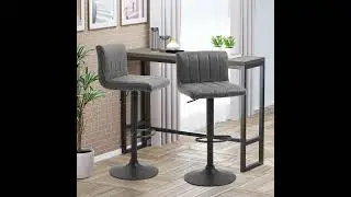 HOMCOM Barstools Set of 2 Adjustable Height Swivel Gas Lift PU Leather Counter Bar Chairs with Fo...