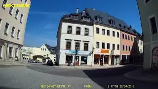 D: Große Kreisstadt Annaberg-Buchholz. Erzgebirgskreis. Fahrt durch die Stadt. April 2019
