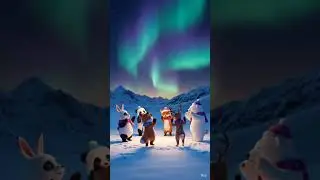 Animals Dancing in Snow Under Northern Lights #shorts