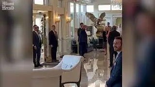 Former President Trump walks into Trump National Doral ahead of Tuesday's federal court appearance