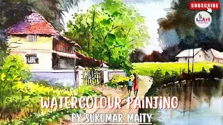 How to Draw Watercolor Painting Landscape | Scenery Drawing | Watercolor Demonstration | Art