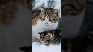 Mother cat feeding her Baby in the Cold winter❄️😺 Mother cat and baby cat Cute heart touching video