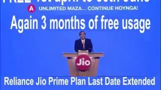 JIO Again  3 Months Free Usage 1st April to 30 June 2017 extends Prime membership