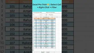 Excel me instant filter | Right click trick #shorts