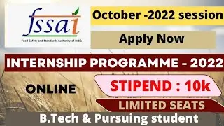 FSSAI Internship Scheme 2022 || stipend of Rs.10,000/- with Certificate