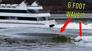 Surfing OFF the BIGGEST High Speed FERRY BOAT in America !