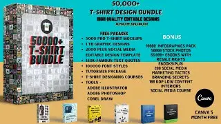 50000 Editable T-shirt Designs BUNDLE and Free products + BONUS