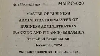 IGNOU MBA MMPC020 Question Paper Dec 2024