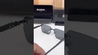Balmain Black Tint Rimless Sunglasses | Rectangle Lens, Vintage Style Designer Men's Fashion Glasses