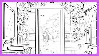 Color by Number Autumn Bath Retreat, Sleeping Cat & Open Window View Color Oasis app #coloringbook