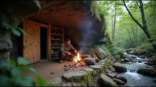 I Spend 30 Days to Builds House with LOGS On The Cliffside, No Power Tools, Just Hand Tools