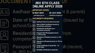 JNV 6th class online apply For Entrance Exam click for apply  
