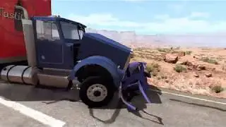 Semi Truck and Trailer vs Compact Car in BeamNG