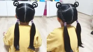 [시은튜브] 여자아기머리 예쁘게 묶는법 - 곰돌이양갈래머리