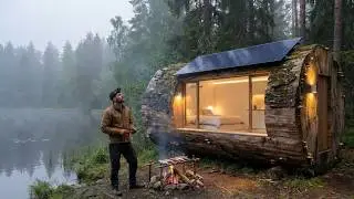 Building a Tiny Cabin Inside a Giant Tree Trunk by a Misty Lake