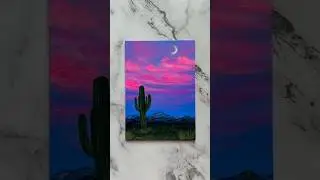 desert landscape painting 🌙🌵💜☁️ #art #painting #desert #shorts #artshorts