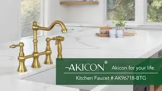 Akicon Brushed Gold Bridge Kitchen Faucet with Solid Brass Side Sprayer Model# AK96718-BTG