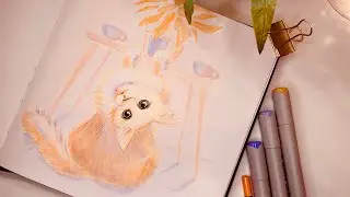ASMR - No speaking / No music - Drawing a cat for Sleep & Anxiety Relief