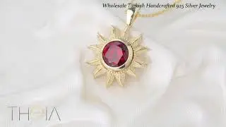 Sun Design Ruby Stone Pendant Turkish Wholesale 925 Sterling Silver Jewelry