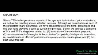 Bid protests: FAR 52.222-46 challenge of agency's evaluation of awardee's technical proposal denied