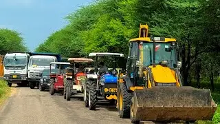 Jcb 3dx loading Mud in TATA Tippers Tractors Swaraj 855F New Holland 3630 Tractor 4x4 jcb Thar Truck