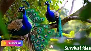 beauty peacocks at  flower garden near river​ during raining