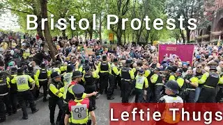 Bristol Protests | Far-Left Thugs | Bottles Thrown | Police woman on the floor