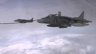 340th Expeditionary Air Refueling Squadron, refuel two AV-8B Harrier II's
