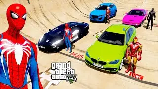 Spider Man, Black Panther, and Iron Man Car Challenge GTA 5  Car Battle Royale